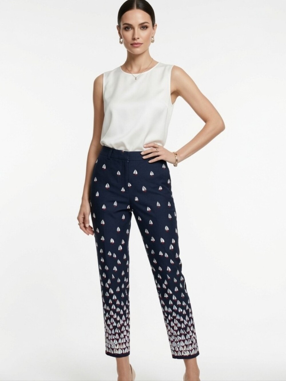 Vineyard Vines Navy Cotton Cropped Printed Ankle Pants ( Size:8)